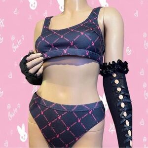Playboy pink and black bra and panty set